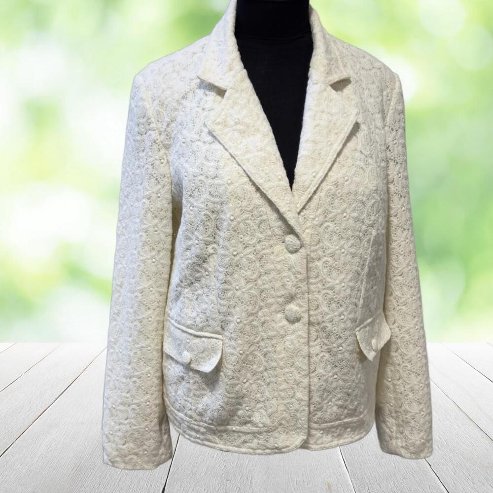 Vintage DIALOGUE Corded Lace Blazer Embroidered Romantic Coquette Cream Size L